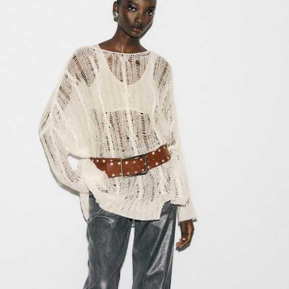 Zara open work cable knit asymmetric sweater - Picture 4 of 13